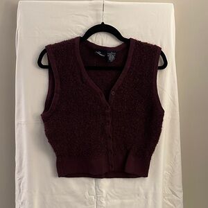Burgundy Button-Up Fuzzy Vest